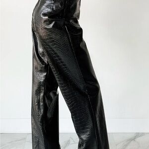 Zara Black Croc-Embossed Wide Leg Pants